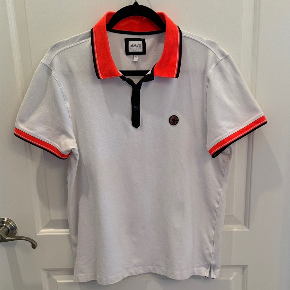 Giorgio Armani Polo Shirt in White with Orange  and Black Details